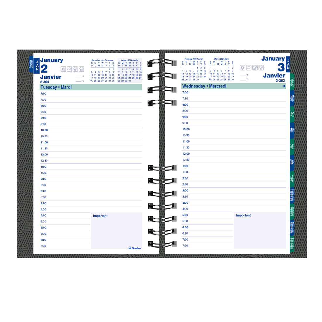 CoilPro Daily Planner 2024, Bilingual, Assorted Colours