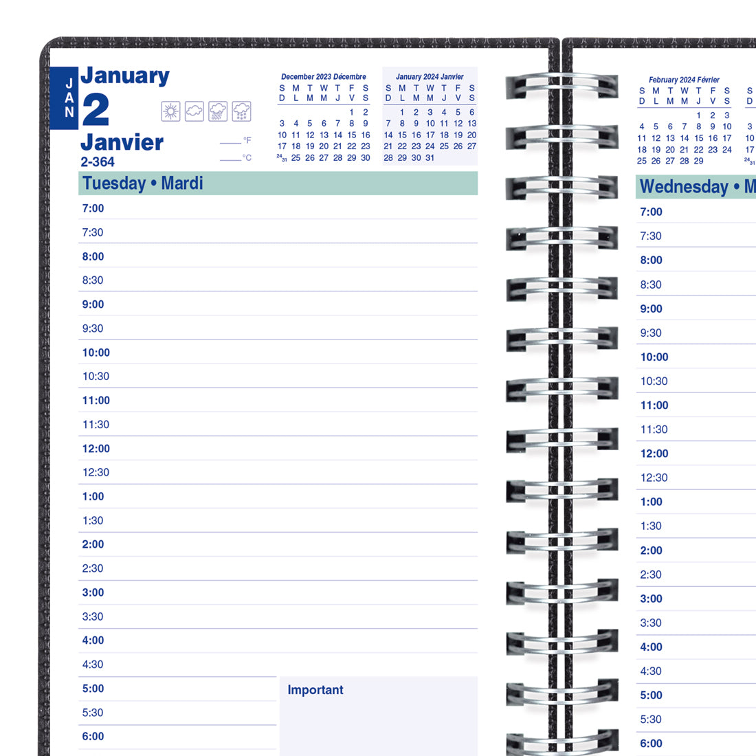 Duraflex Daily Planner 2024, Bilingual, Black - C1504V.81BT