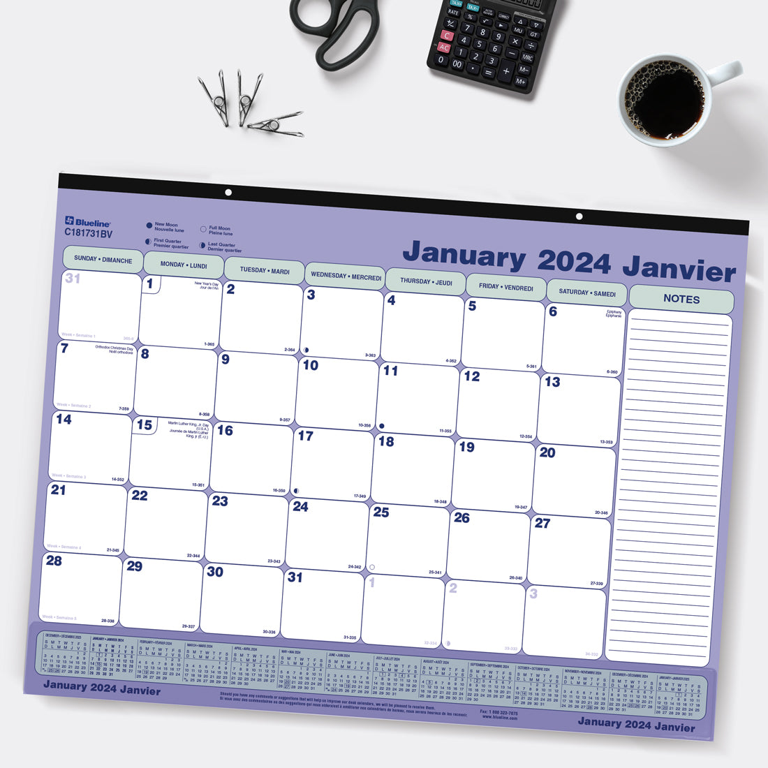 Desk Pad or Wall Calendar 2024, Bilingual - C181731BV