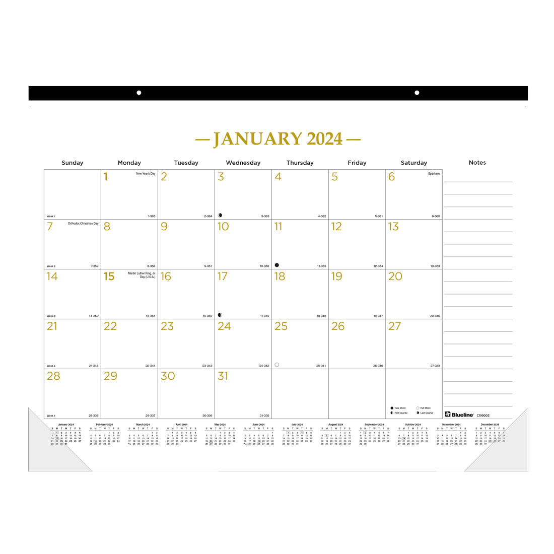Classic Gold Monthly Desk Pad 2024
