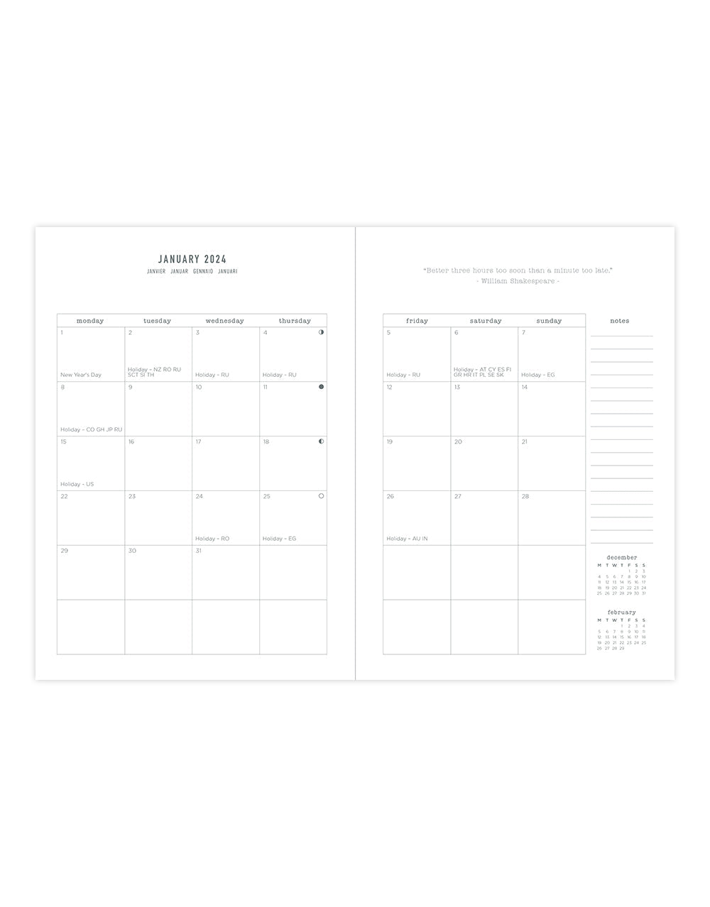Raw A5 Week to View Planner 2024 - Multilanguage#colour_teal