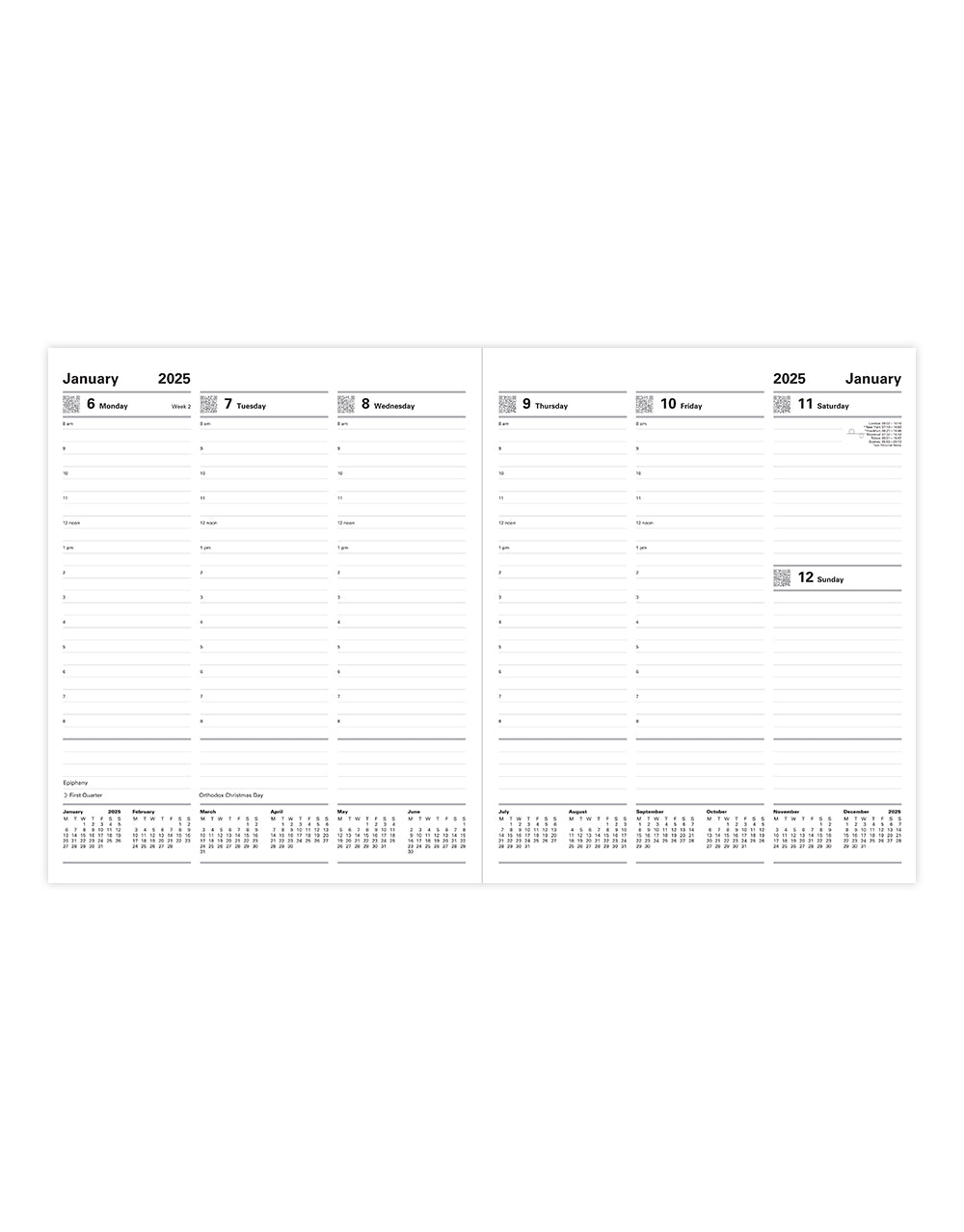 Classic Quarto Vertical Week to View Planner with Appointments 2025 - English#colour_dark-blue