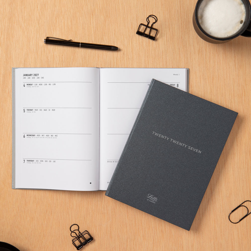 Letts A5 Weekly Planner, Titanium, 2027 Charcoal 27-082582 27-082582 #colour_charcoal