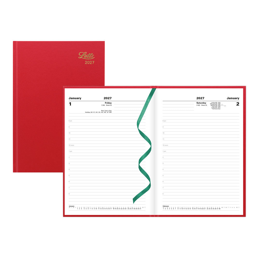 Letts A5 Daily Appointment Book, Standard, English, 2027 27-C10XBY #colour_red