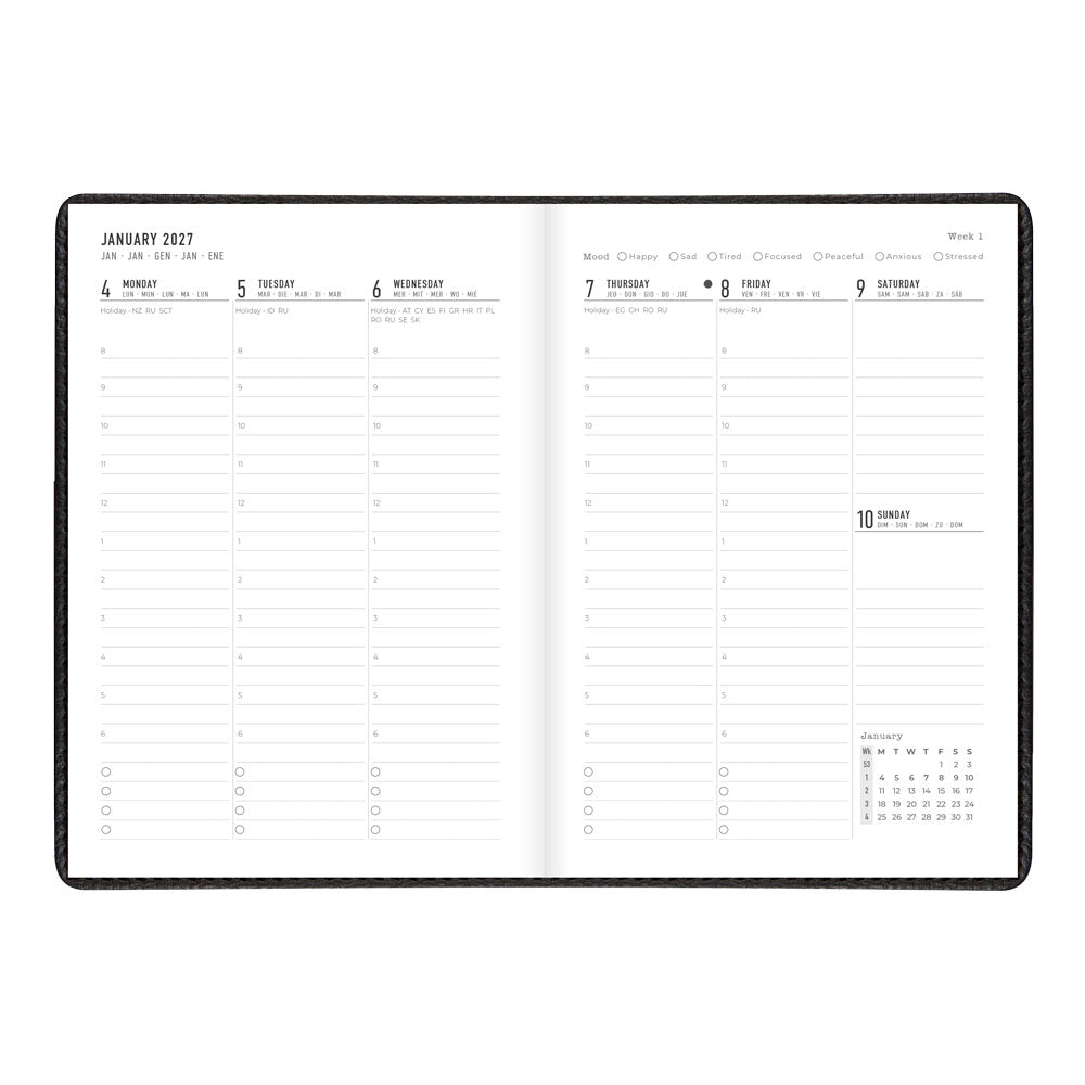 Letts A5 Weekly Appointment Book, Milano, English, 2027 27-CTO3XUBK #colour_black