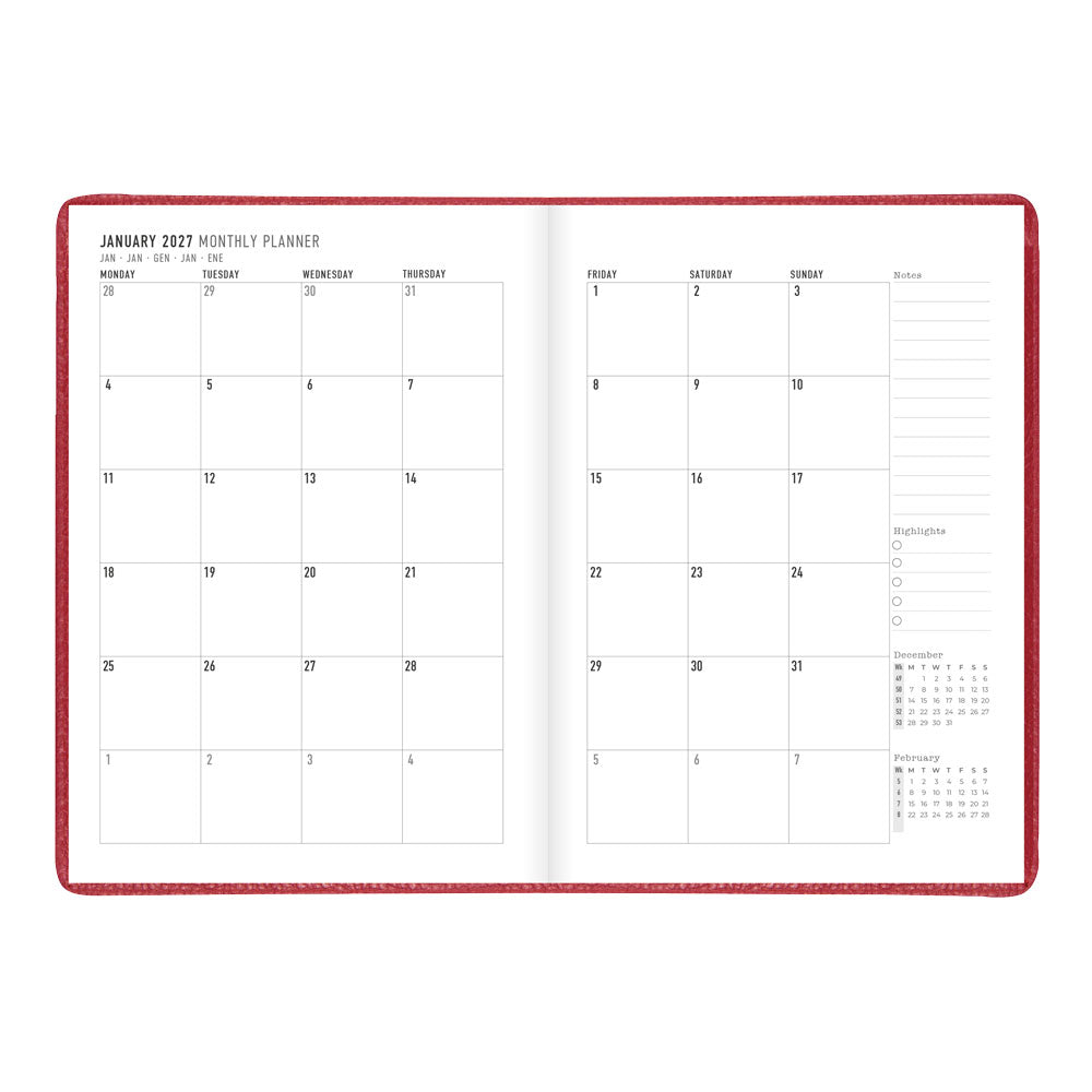 Letts A5 Weekly Appointment Book, Milano, English, 2027 27-CTO3XURD #colour_red