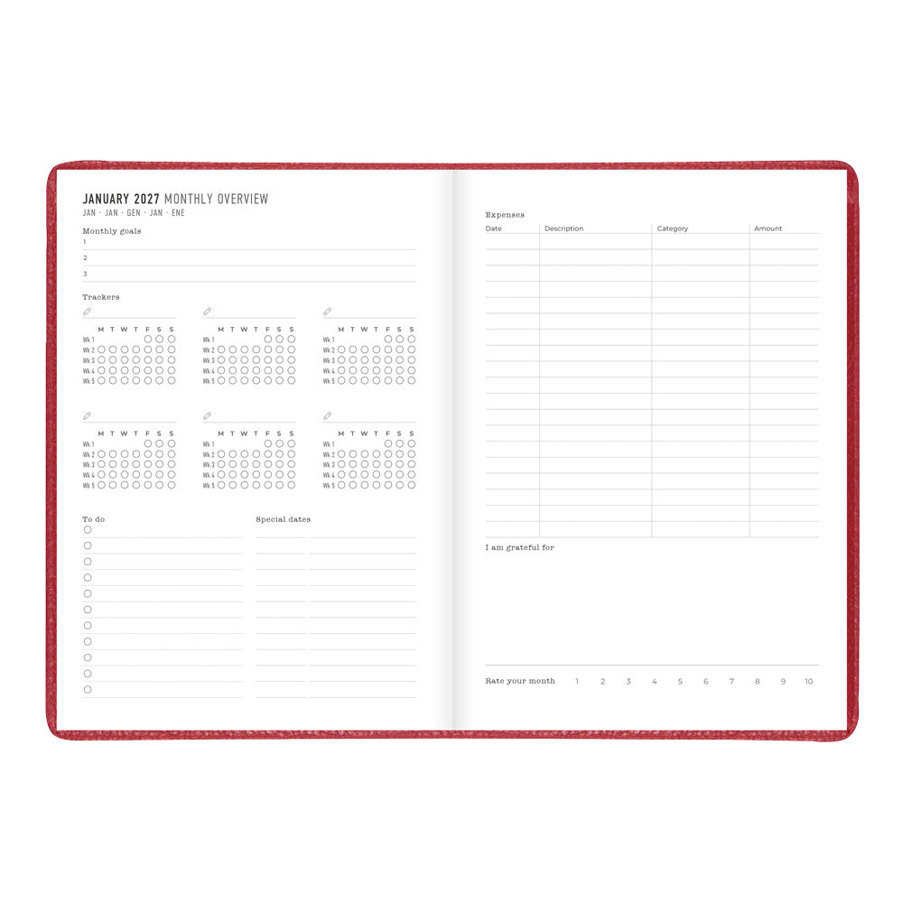 Letts A5 Weekly Appointment Book, Milano, English, 2027 27-CTO3XURD #colour_red