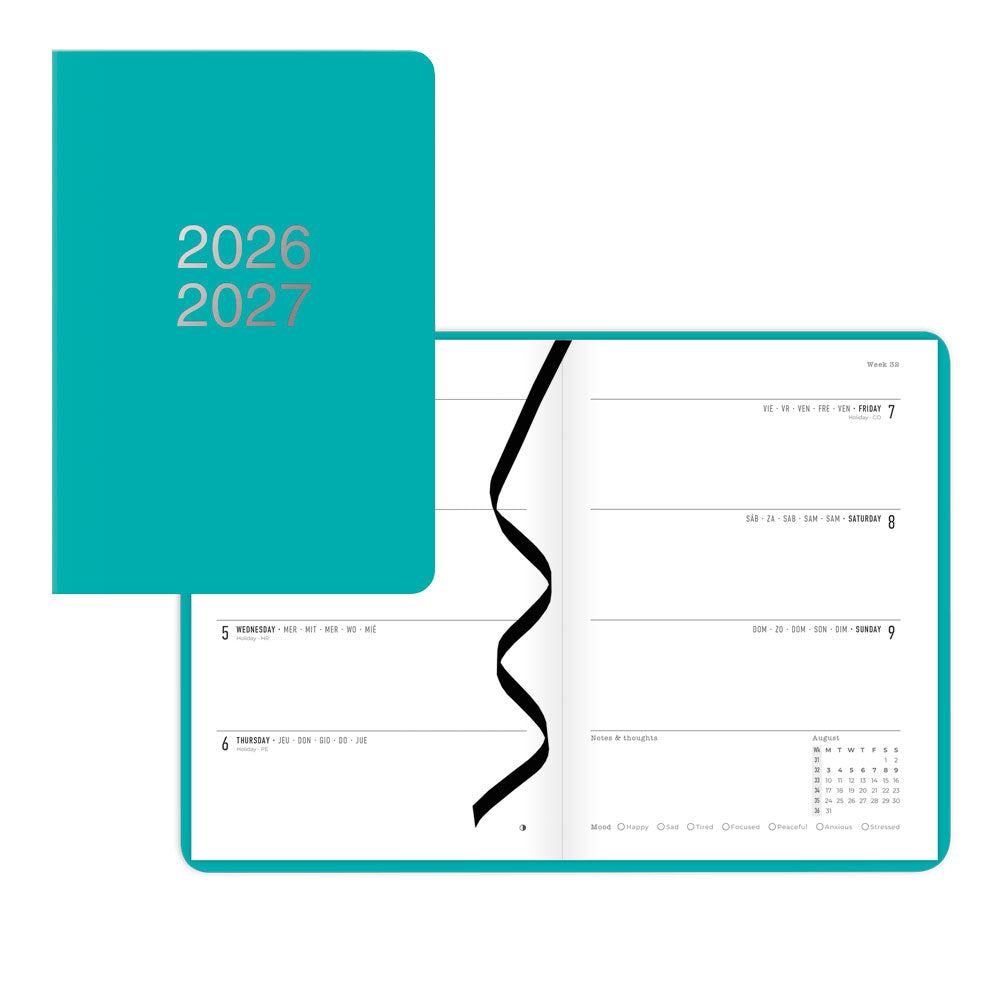 Dazzle Academic Weekly Planner, A5, 2026 - 2027 - Multilingual 27-030613 #colour_turquoise