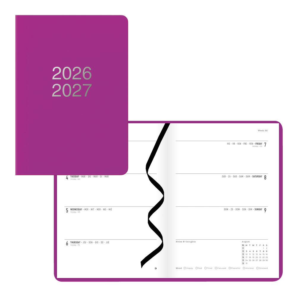 Dazzle Academic Weekly Planner, A5, 2026 - 2027 - Multilingual 27-031116 #colour_dazzle-purple