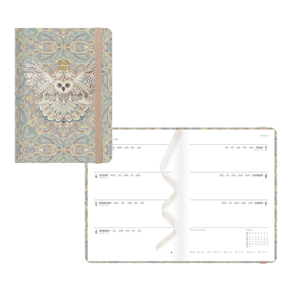 Paisley Academic Weekly Planner, A6, 2026 - 2027 - Multilingual 27-031137 #colour_owl