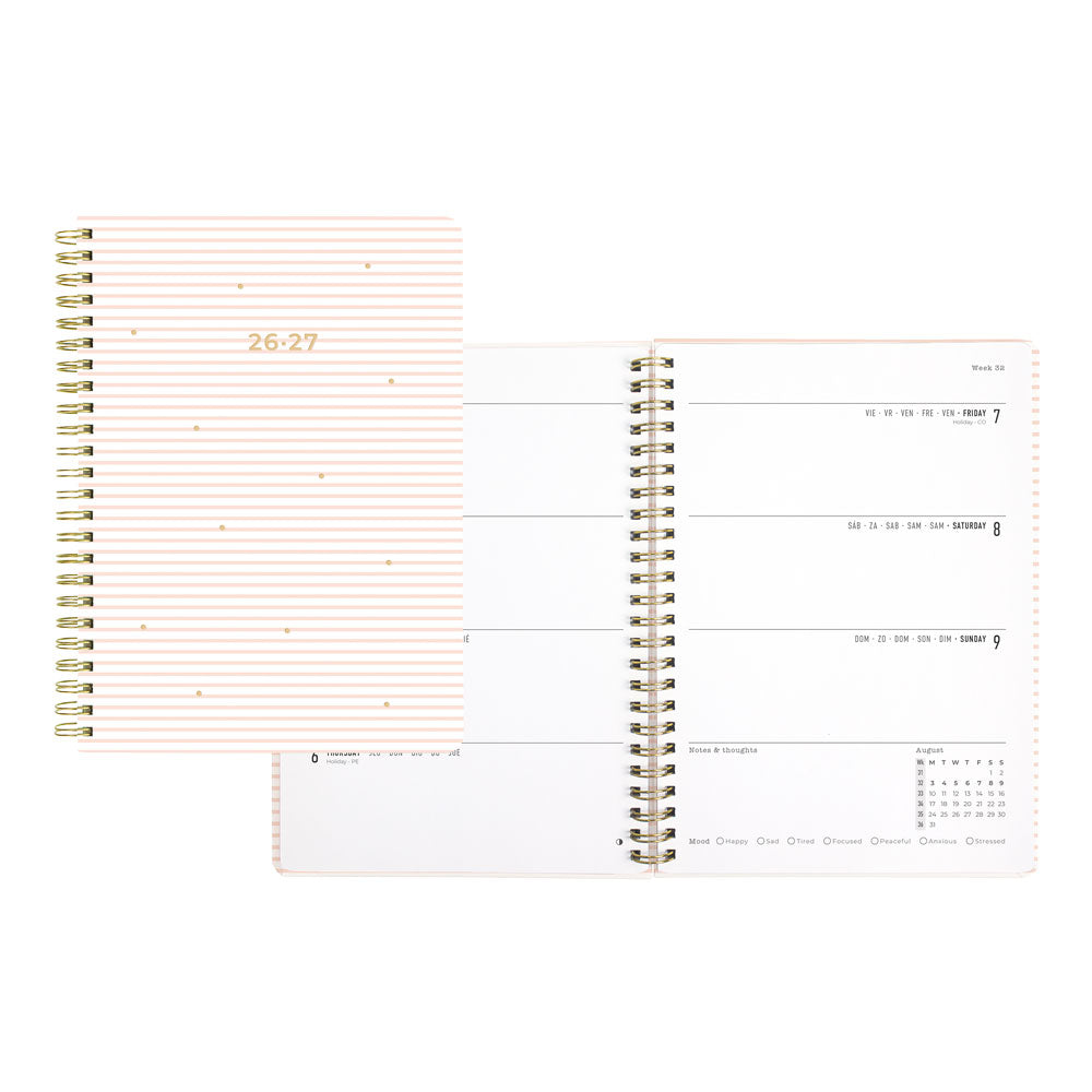 Stripes Academic Weekly Planner, A5, 2026 - 2027 - Multilingual 27-031875 #colour_stripes-pink