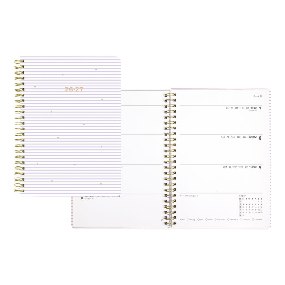 Stripes Academic Weekly Planner, A5, 2026 - 2027 - Multilingual 27-031876 #colour_stripes-lilac