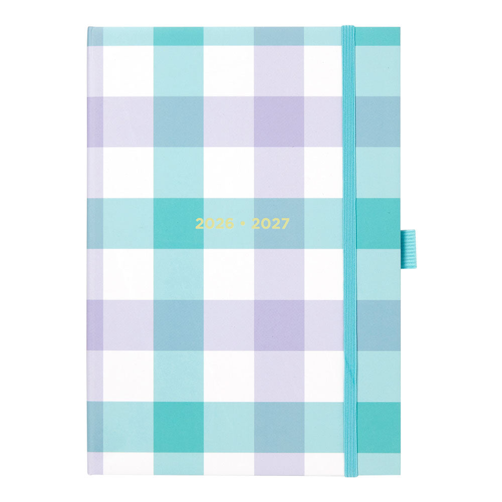 Gingham Academic Weekly Planner, A5, 2026 - 2027 - Multilingual 27-031931 #colour_gingham-aqua