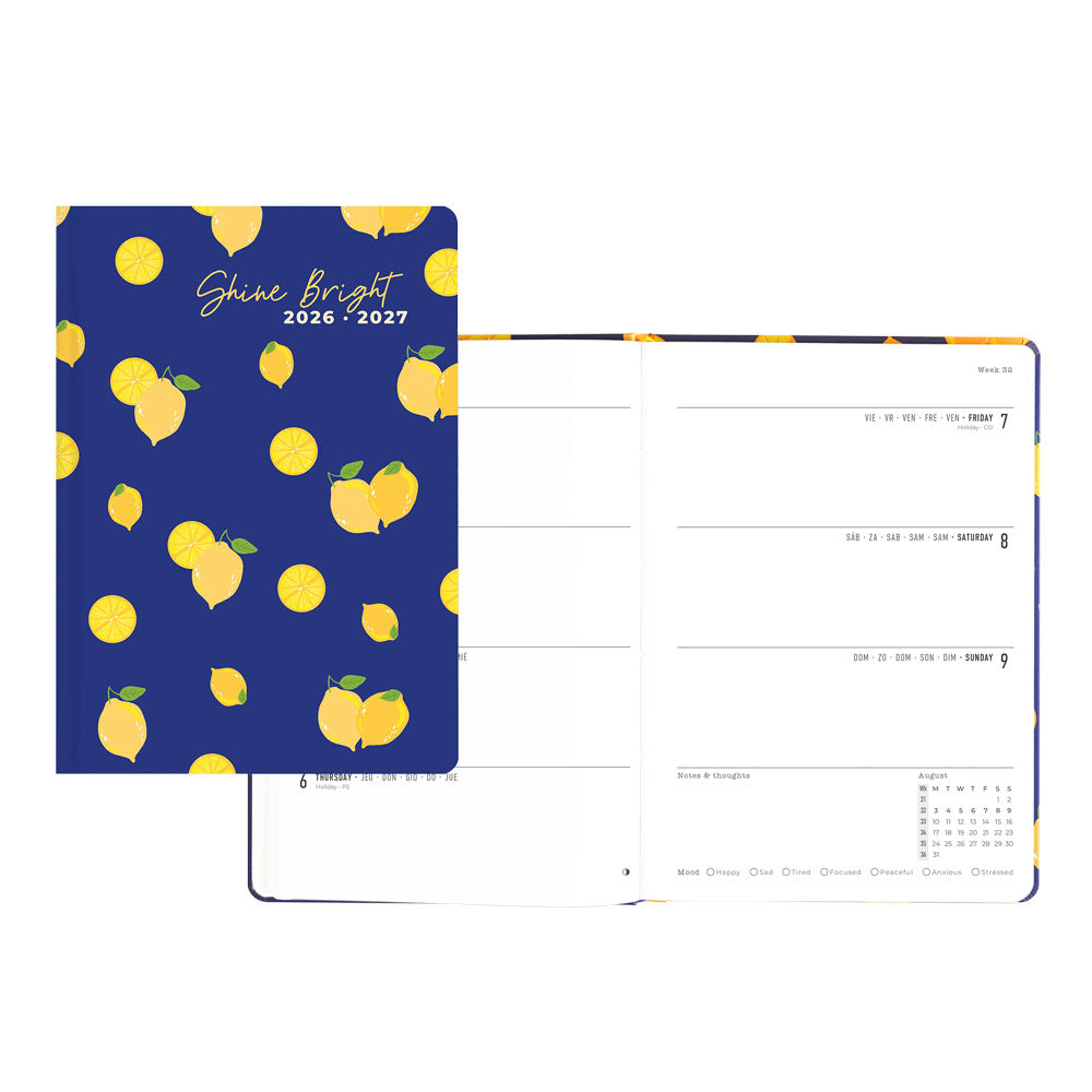 Letts of London Citrus Academic Weekly Planner, A5, 2026 - 2027 - Multilingual 27-031975 #colour_shine-bright