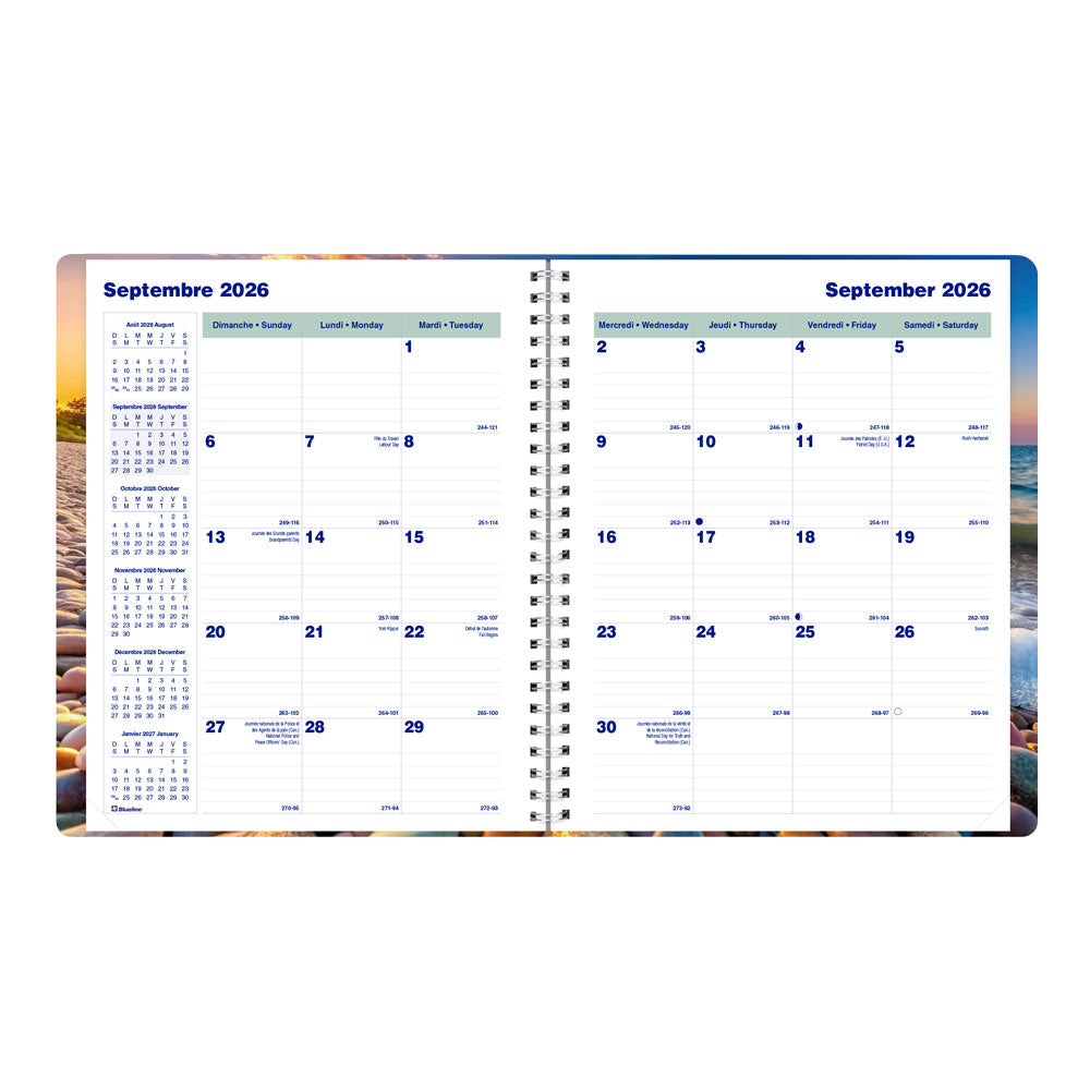 Nature Monthly Planner, 2027 - 16 Months, Bilingual Pebble Beach C1200G.04BT-27 Blueline C1200G.04BT #colour_pebble-beach