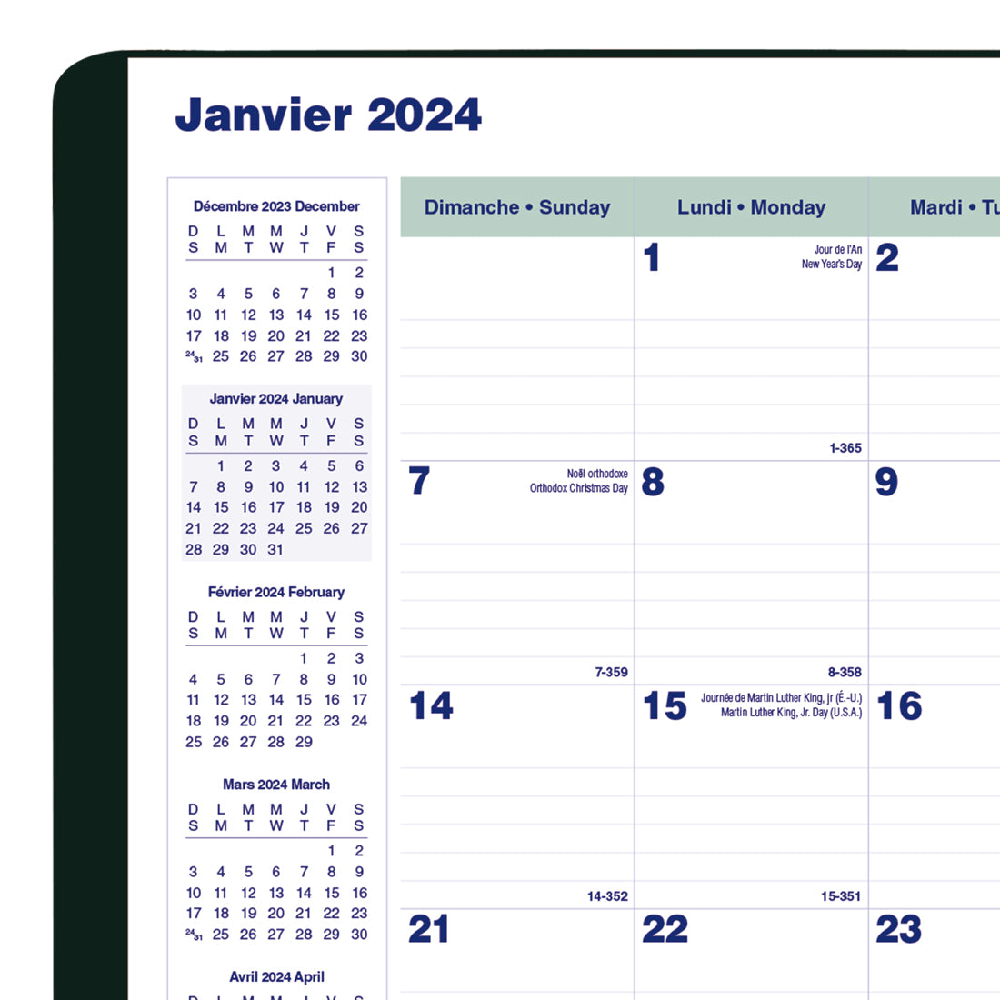 Essential PlannerPlus Monthly Planner 2024, Bilingual, Black - C1200N.81BT