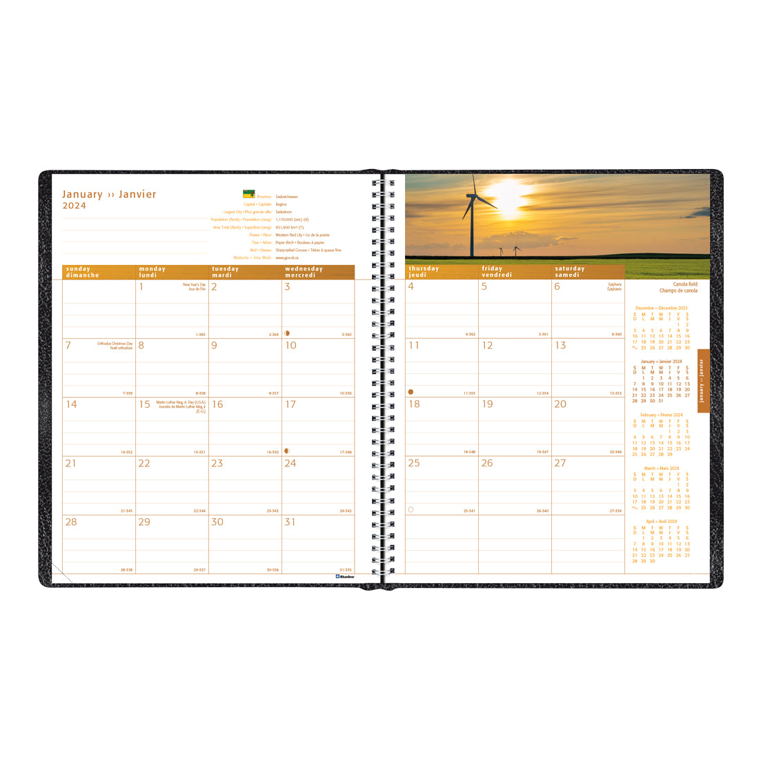 Canadian Provinces Monthly Planner 2024, Bilingual