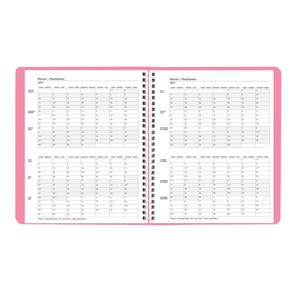 Blueline Pink Monthly Planner, 2027, Bilingual C1219.95BT-27 C1219.95BT