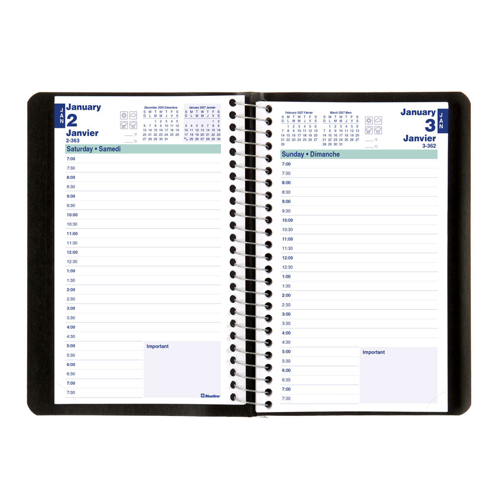 Essential Daily Appointment Book, 2027, Bilingual Black C1504.81BT-27 Blueline C1504.81BT #colour_black