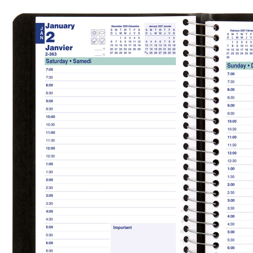 Essential Daily Appointment Book, 2027, Bilingual Black C1504.81BT-27 Blueline C1504.81BT #colour_black