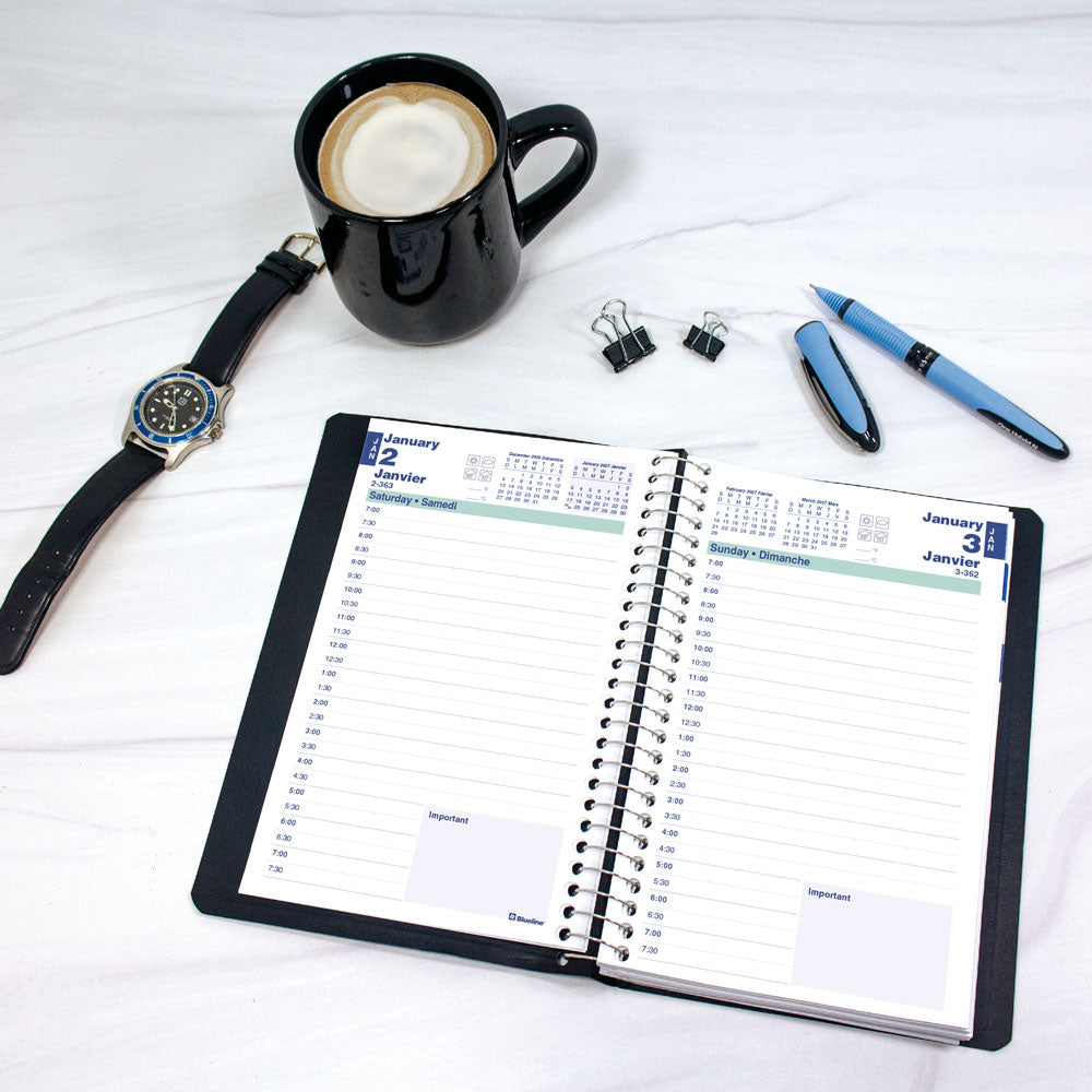 Essential Daily Appointment Book, 2027, Bilingual Black C1504.81BT-27 Blueline C1504.81BT #colour_black