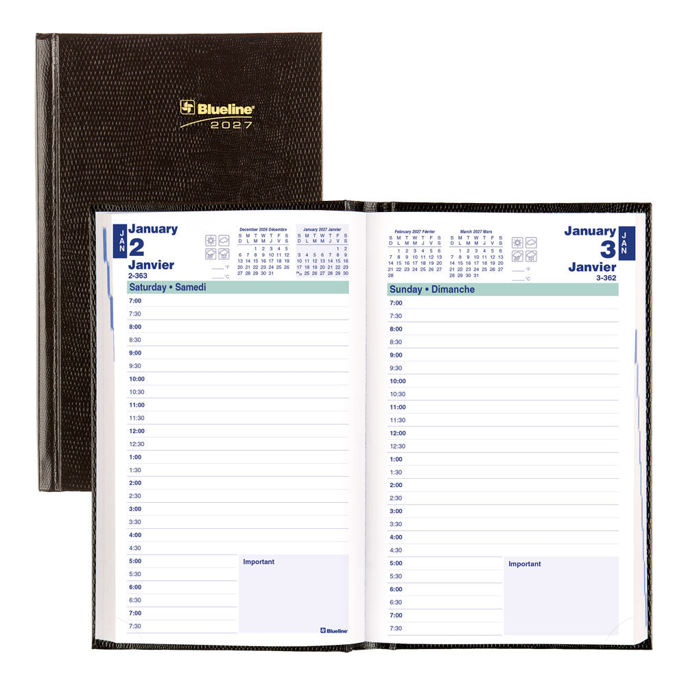 Traditional Daily Appointment Book, 2027, Bilingual Black C1504.81B-27 Blueline C1504.81B #colour_black