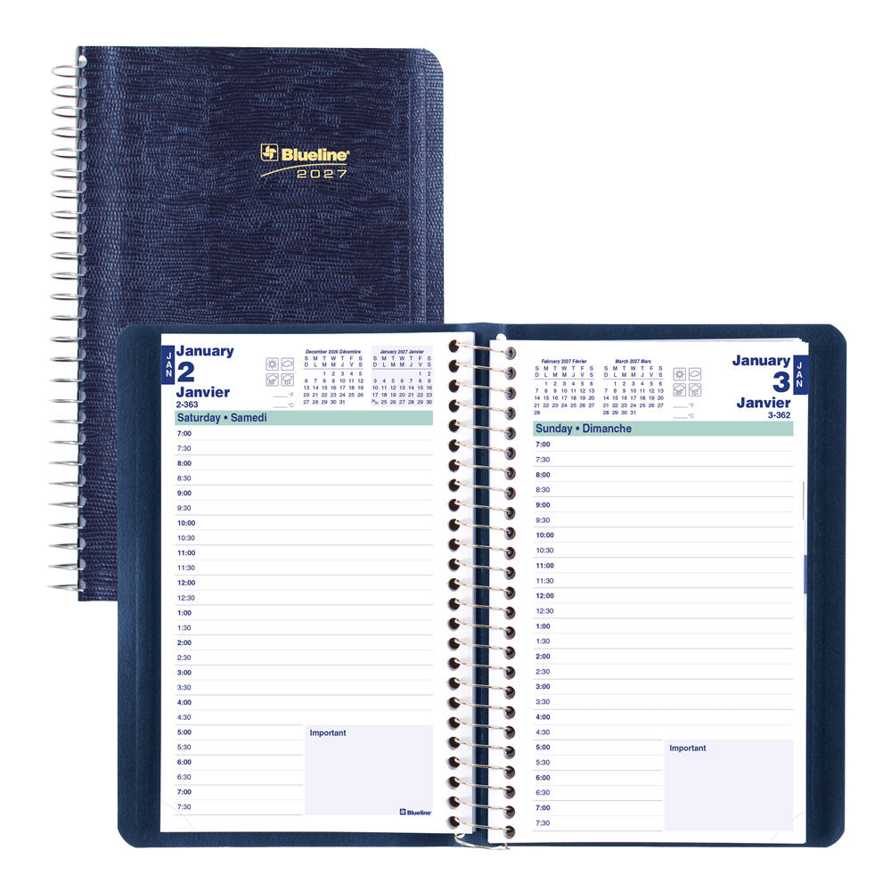 Essential Daily Appointment Book, 2027, Bilingual Blue C1504.82BT-27 Blueline C1504.82BT #colour_blue