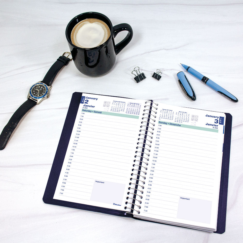 Essential Daily Appointment Book, 2027, Bilingual Blue C1504.82BT-27 Blueline C1504.82BT #colour_blue