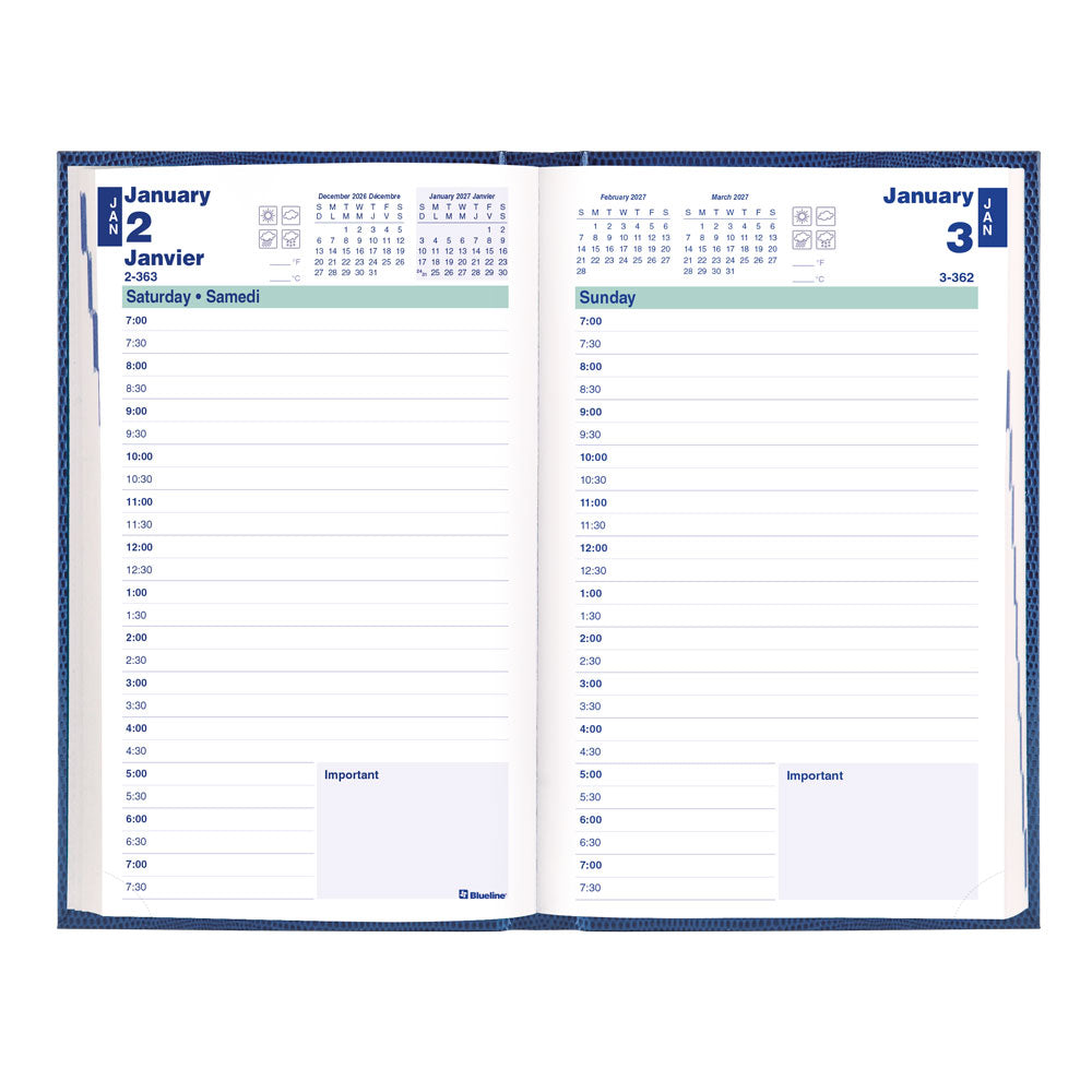 Traditional Daily Appointment Book, 2027, Bilingual Blue C1504.82B-27 Blueline C1504.82B #colour_blue