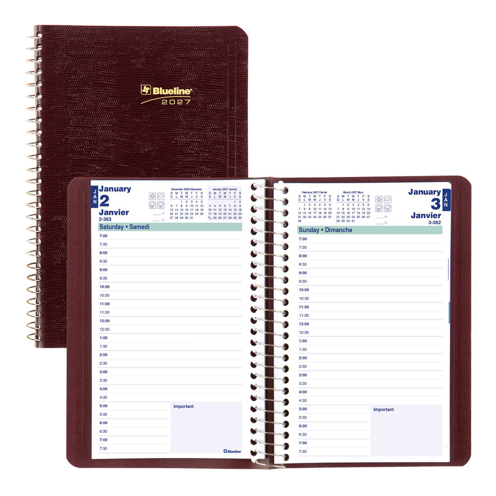 Essential Daily Appointment Book, 2027, Bilingual Burgundy C1504.83BT-27 Blueline C1504.83BT #colour_burgundy