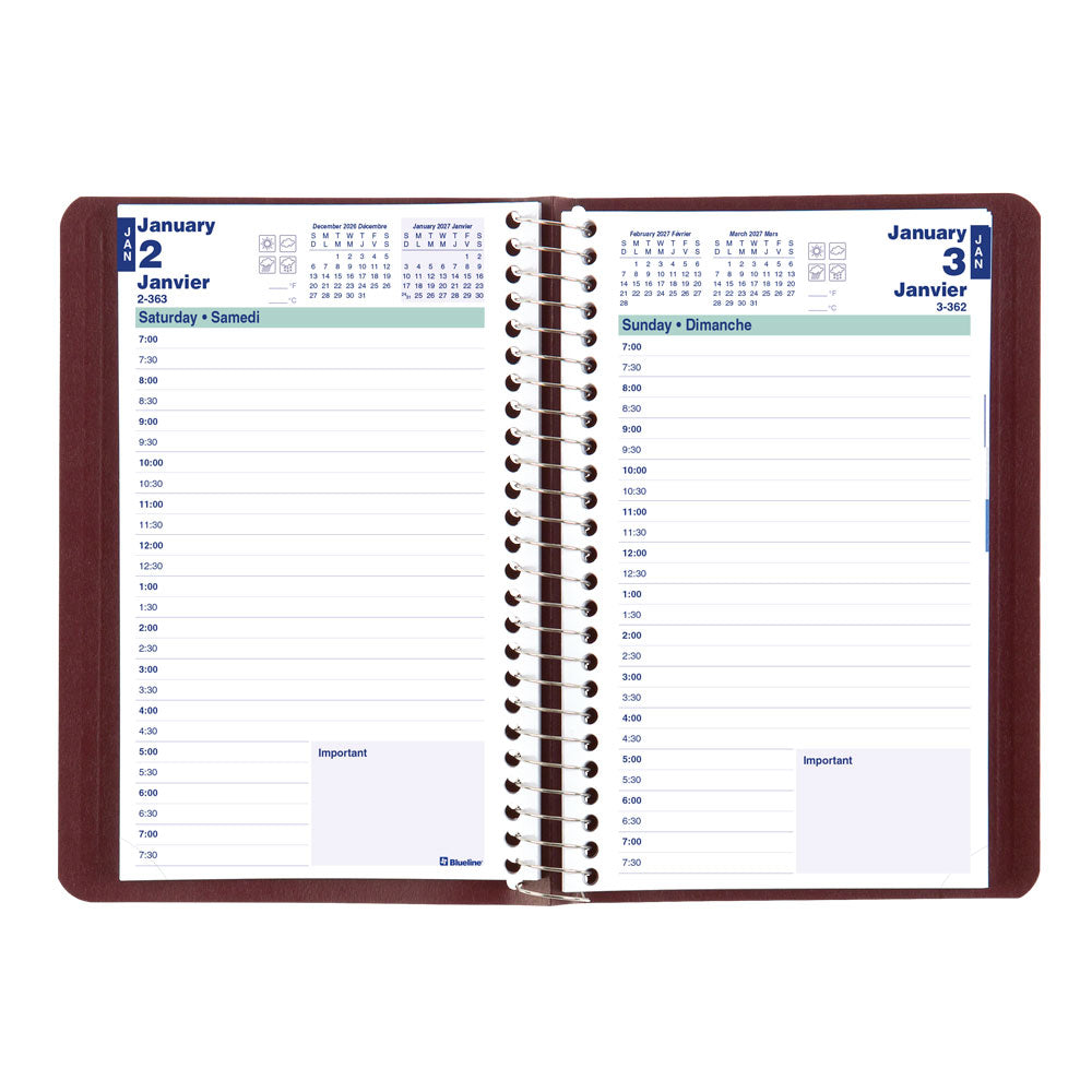 Essential Daily Appointment Book, 2027, Bilingual Burgundy C1504.83BT-27 Blueline C1504.83BT #colour_burgundy