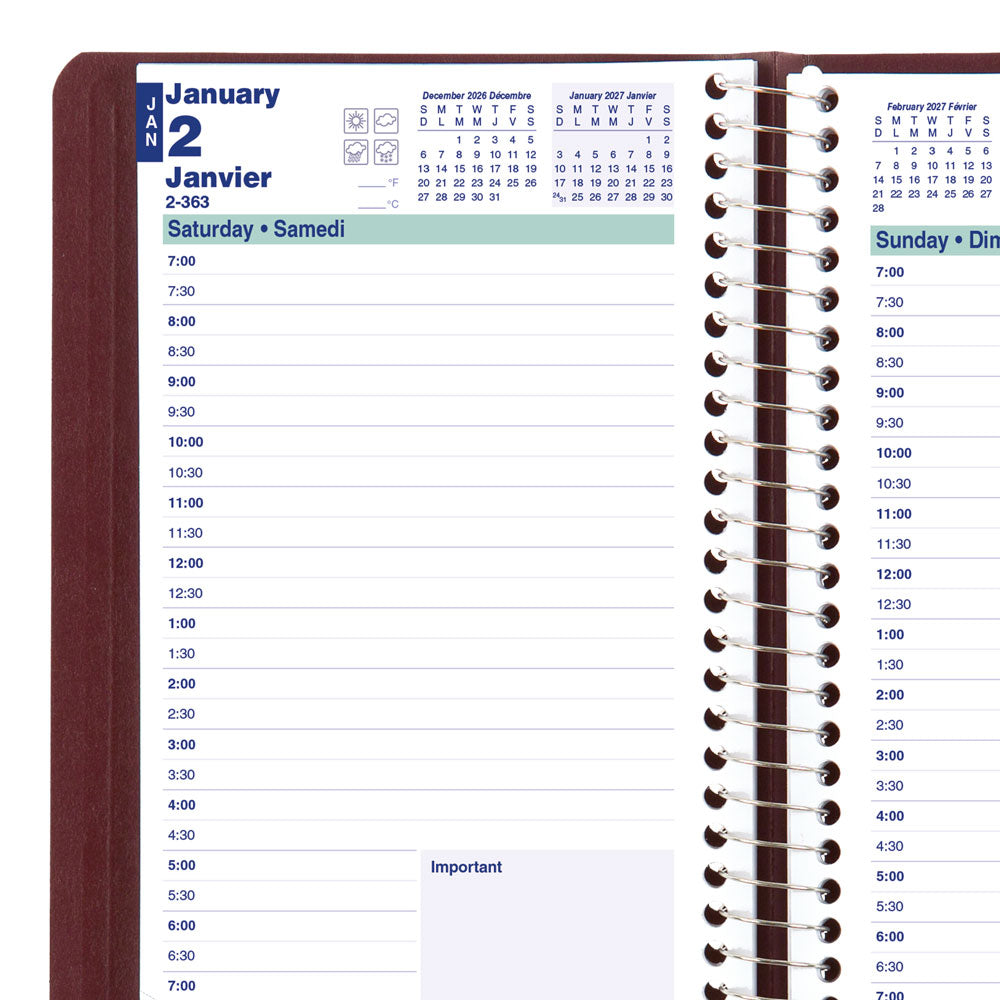 Essential Daily Appointment Book, 2027, Bilingual Burgundy C1504.83BT-27 Blueline C1504.83BT #colour_burgundy