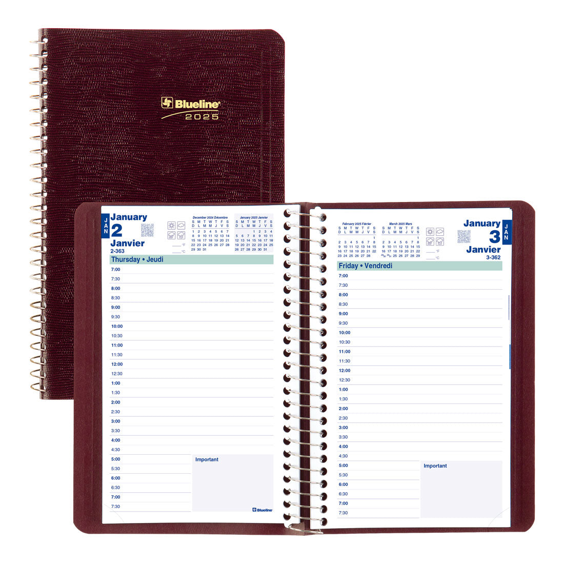 Essential Daily Planner 2025, Bilingual, C1504.83BT#colour_burgundy