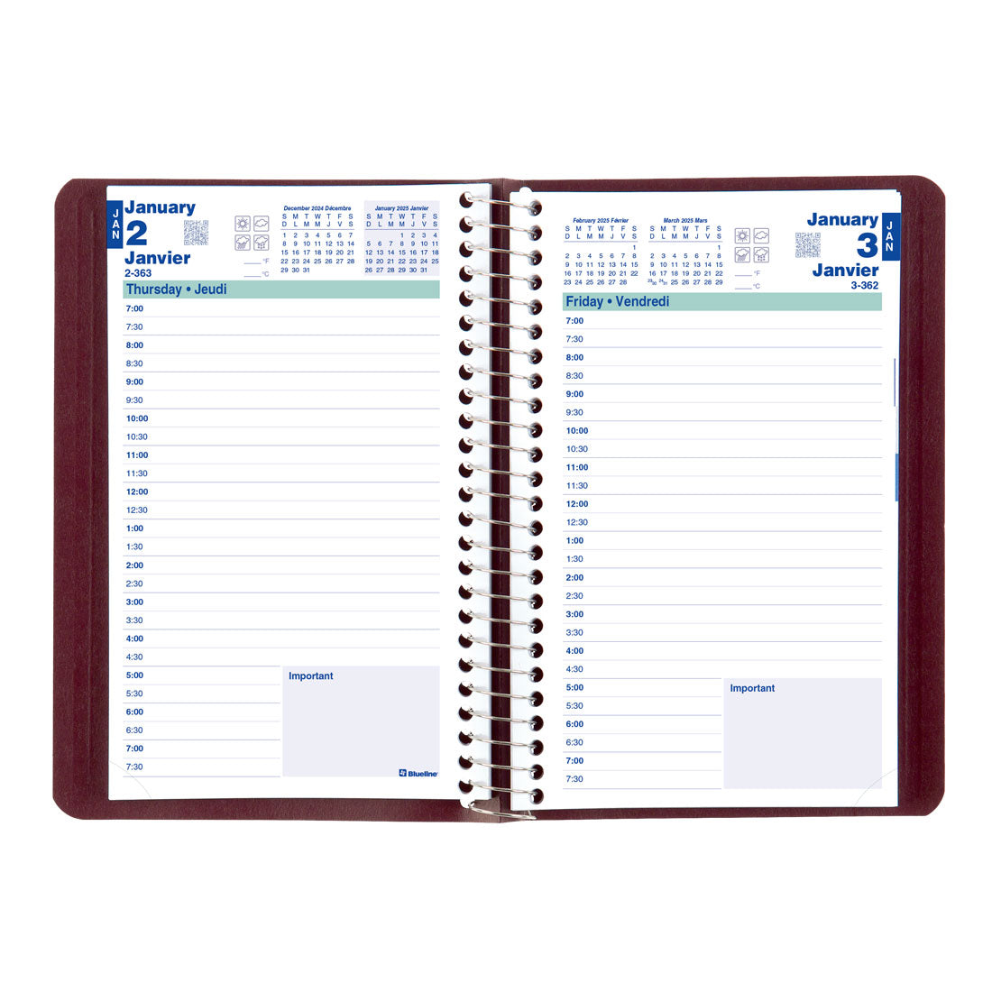 Essential Daily Planner 2025, Bilingual, C1504.83BT#colour_burgundy