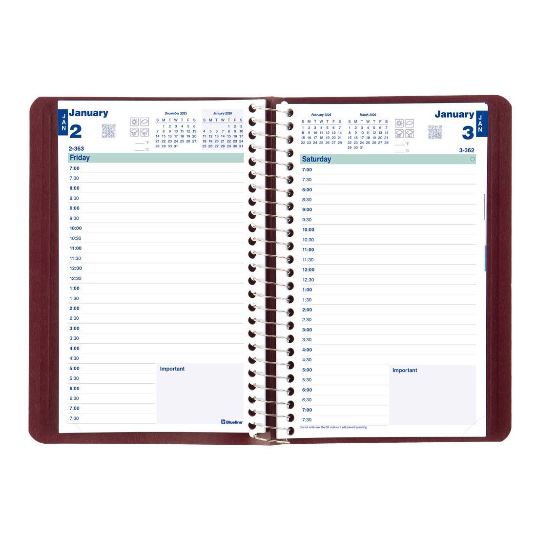 Blueline 2024 Traditional Daily Planner - 8 X 5, Bilingual English/French, January-December, Perfect Binding, Blue