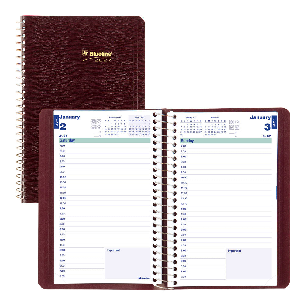 Essential Daily Appointment Book, 2027, English Burgundy C1504.83T-27 Blueline C1504.83T #colour_burgundy