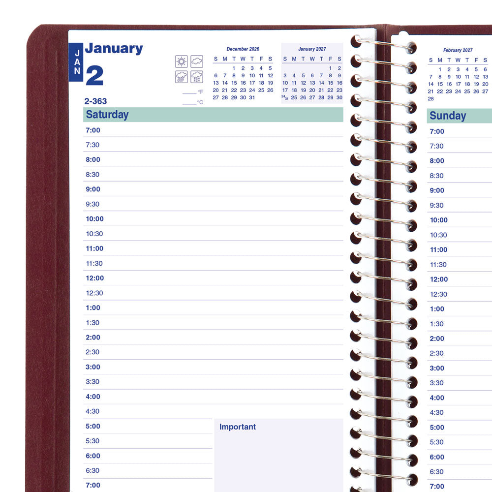 Essential Daily Appointment Book, 2027, English Burgundy C1504.83T-27 Blueline C1504.83T #colour_burgundy