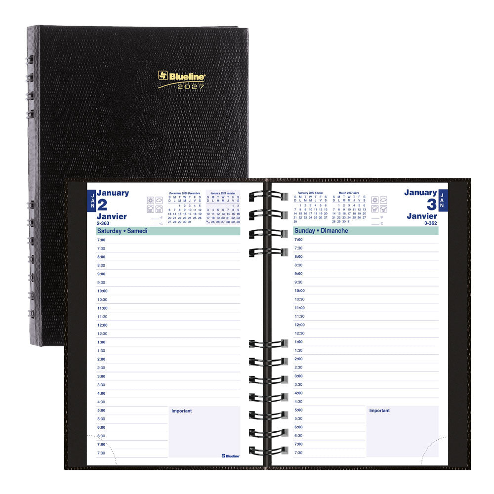 CoilPro™ Daily Appointment Book, 2027, Bilingual, Black C1504C.81B-27 Blueline C1504C.81B
