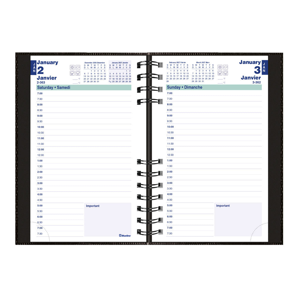 CoilPro™ Daily Appointment Book, 2027, Bilingual, Black C1504C.81B-27 Blueline C1504C.81B