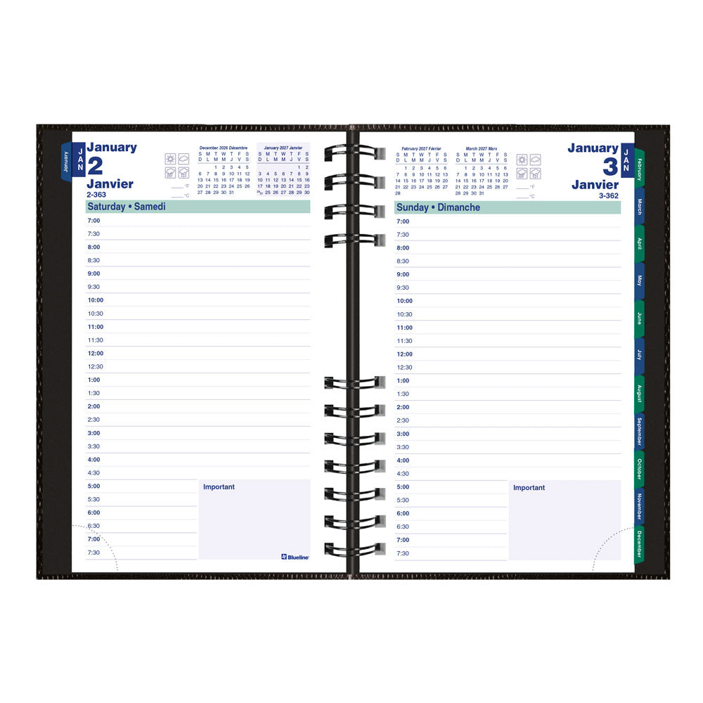 CoilPro™ Daily Appointment Book, 2027, Bilingual, Black C1504C.81B-27 Blueline C1504C.81B