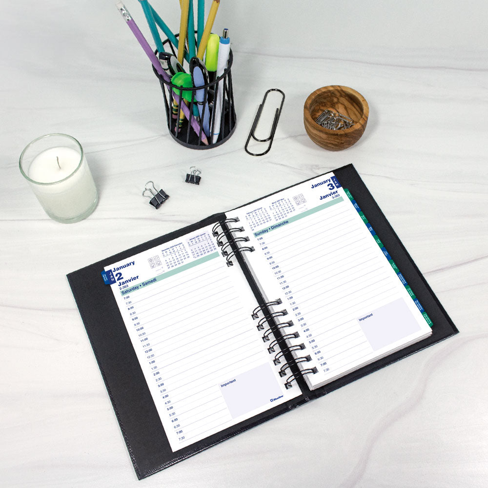 CoilPro™ Daily Appointment Book, 2027, Bilingual, Black C1504C.81B-27 Blueline C1504C.81B