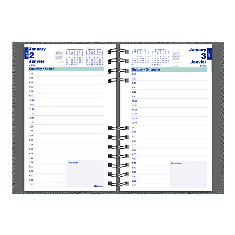 Blueline CoilPro™ Daily Appointment Book, 2027, Bilingual, Assorted C1504CB.OST-27 C1504CB.OST