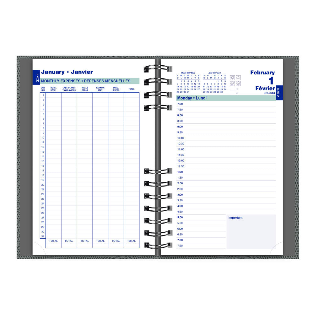 Blueline CoilPro™ Daily Appointment Book, 2027, Bilingual, Assorted C1504CB.OST-27 C1504CB.OST