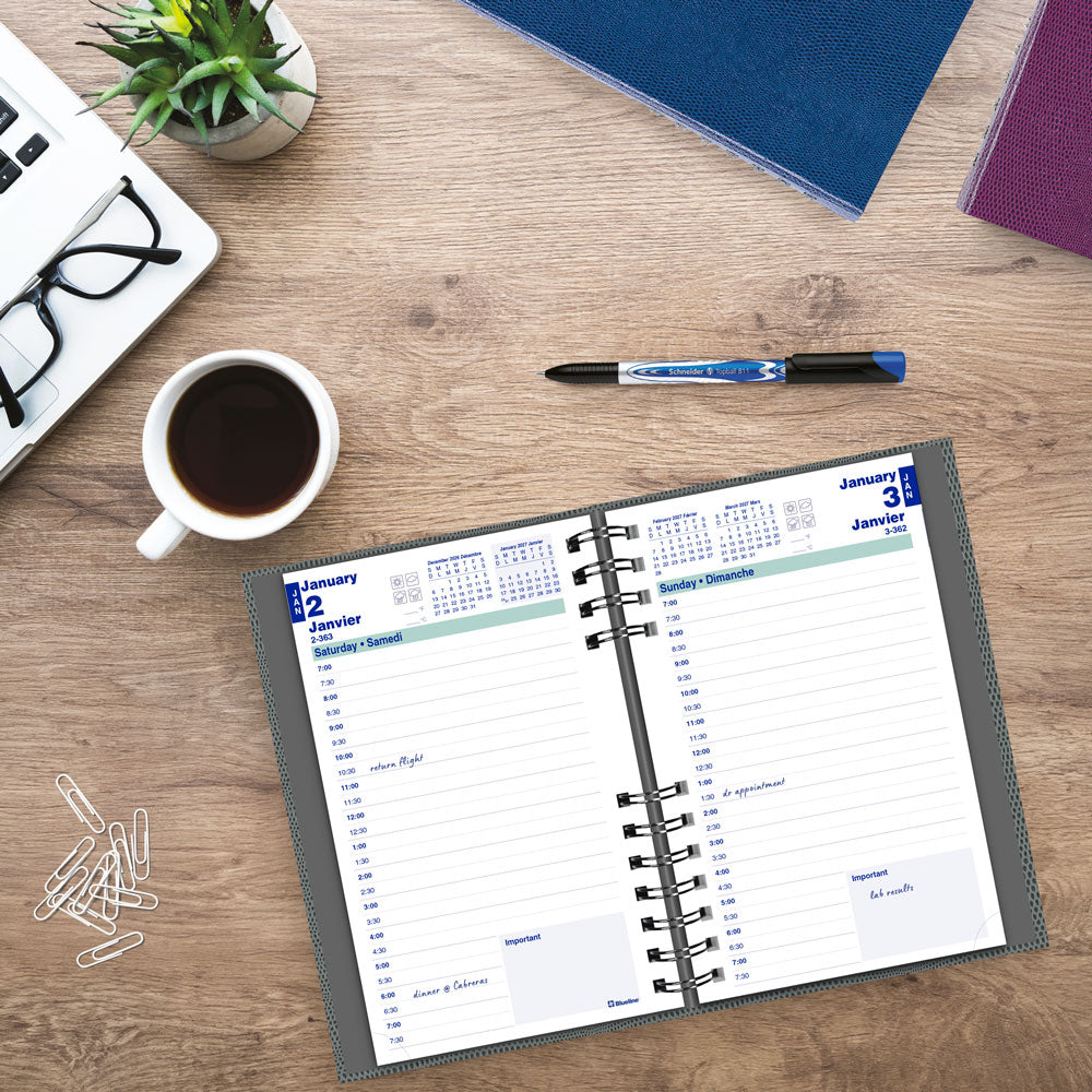 Blueline CoilPro™ Daily Appointment Book, 2027, Bilingual, Assorted C1504CB.OST-27 C1504CB.OST