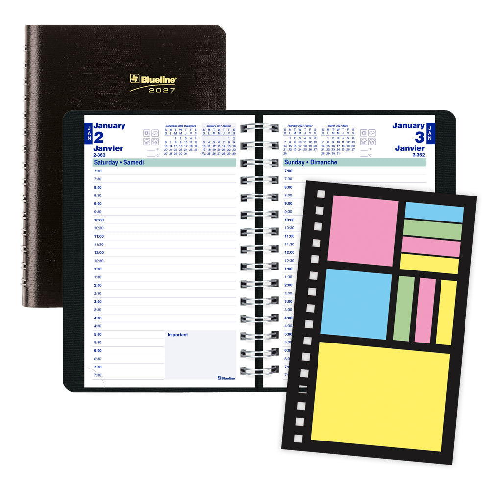 Blueline PlannerPlus™ Daily Appointment Book, 2027, Bilingual, Black C1504N.81BT-27 C1504N.81BT