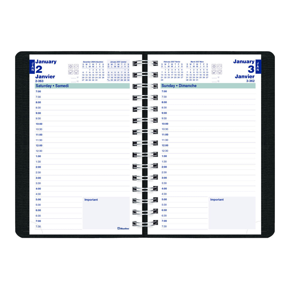 Blueline PlannerPlus™ Daily Appointment Book, 2027, Bilingual, Black C1504N.81BT-27 C1504N.81BT