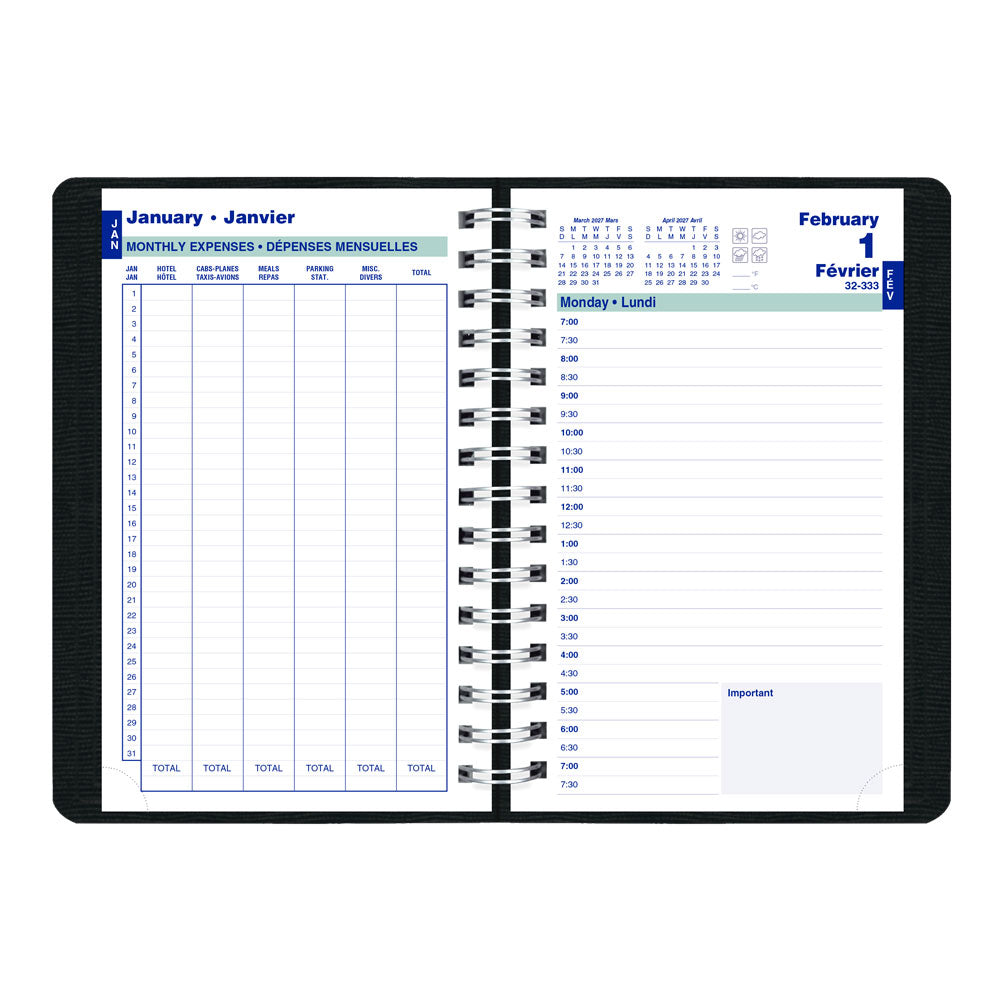 Blueline PlannerPlus™ Daily Appointment Book, 2027, Bilingual, Black C1504N.81BT-27 C1504N.81BT