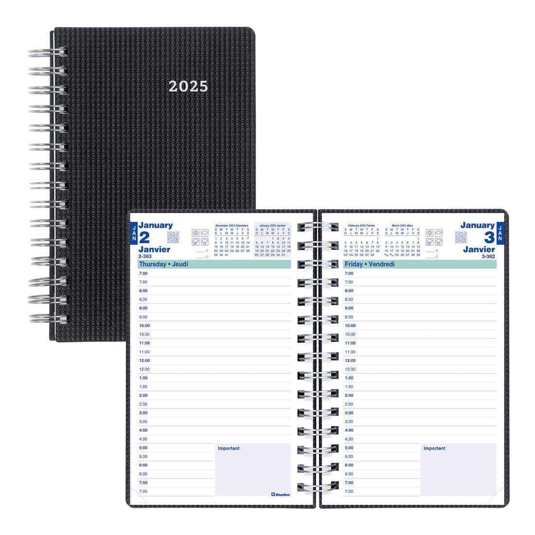 Duraflex Daily Planner 2025, Bilingual, Black, C1504V.81BT