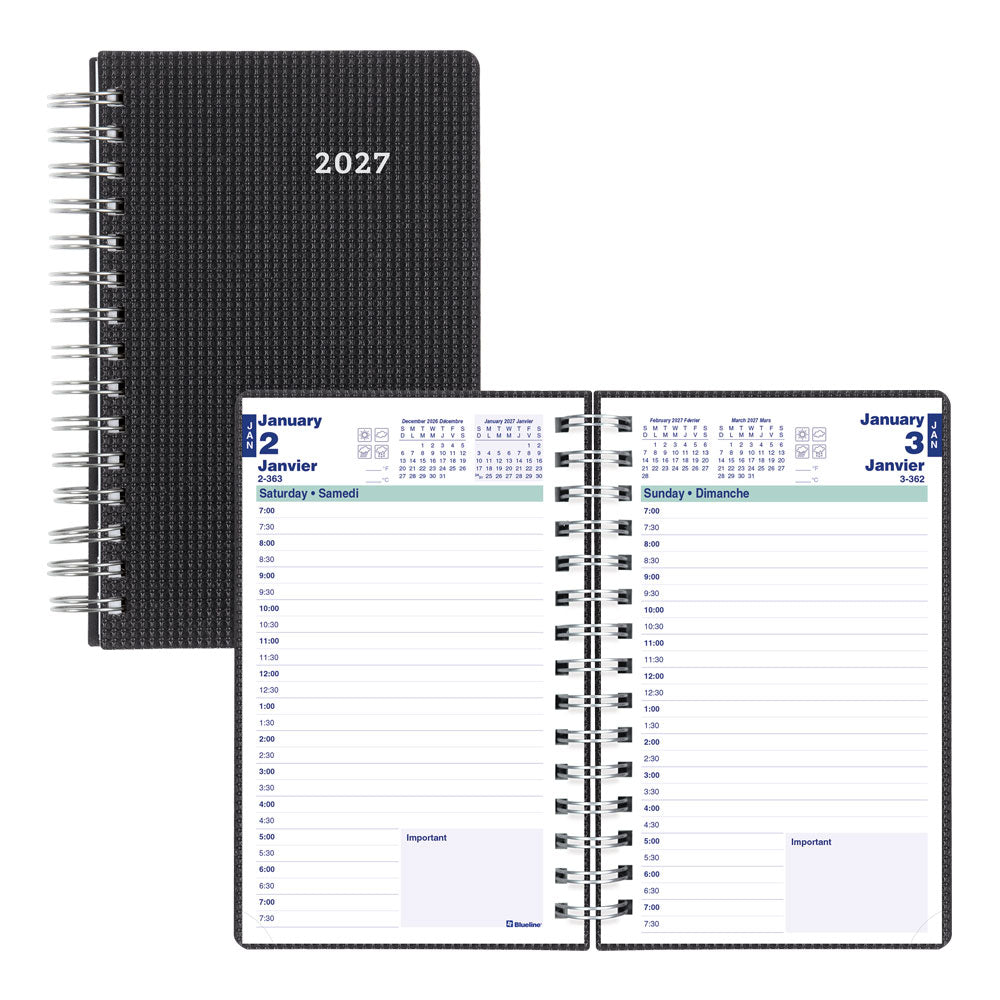 DuraFlex Daily Appointment Book, 2027, Bilingual, Black C1504V.81BT-27 Blueline C1504V.81BT