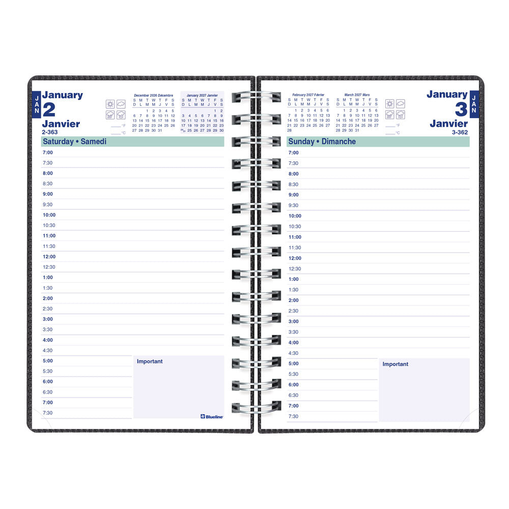 DuraFlex Daily Appointment Book, 2027, Bilingual, Black C1504V.81BT-27 Blueline C1504V.81BT